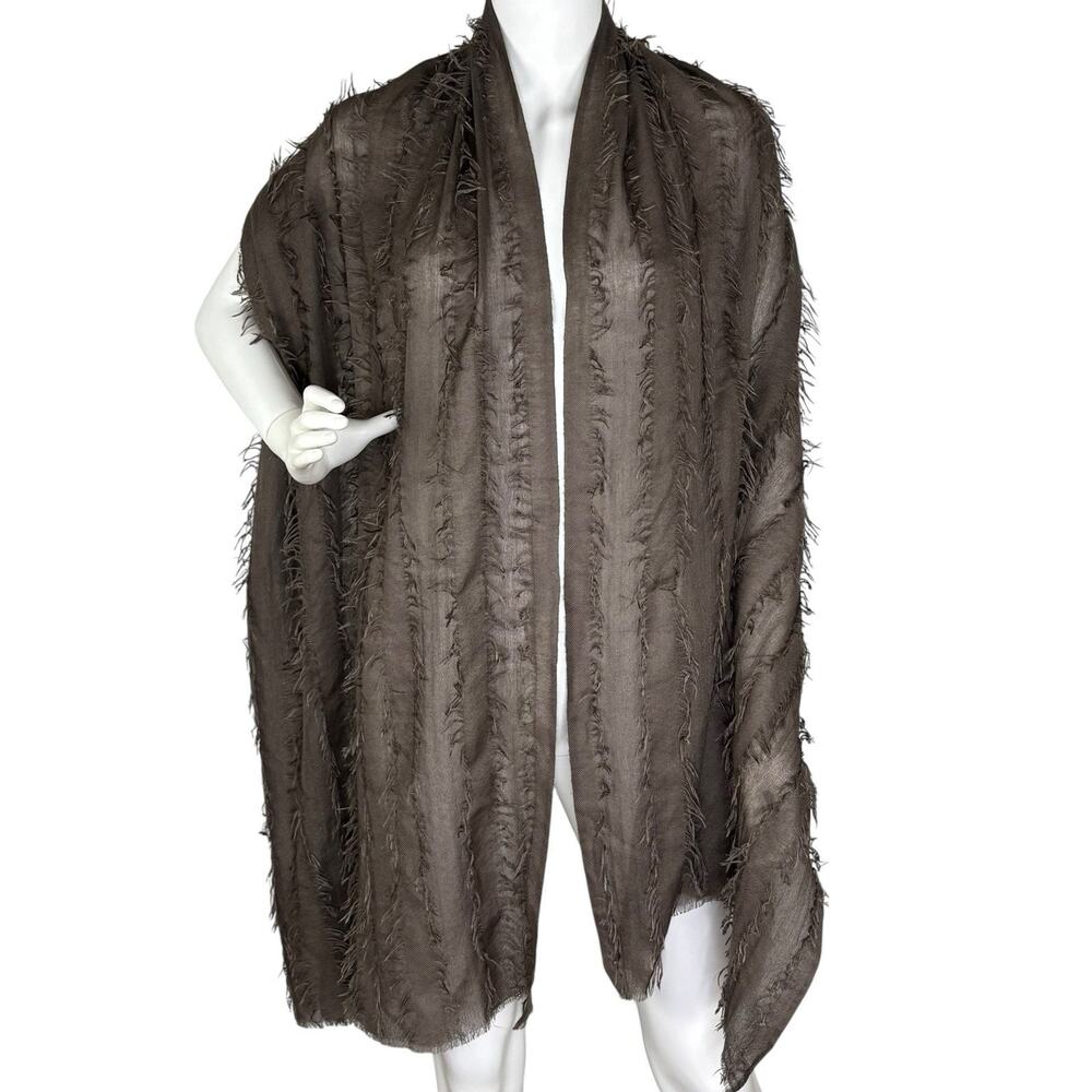 Janavi Cashmere Scarf Wrap Stole Lightweight Sheer Fringe Taupe 79X29” *READ